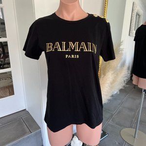 Balmain Black and Gold Short Sleeve Tee